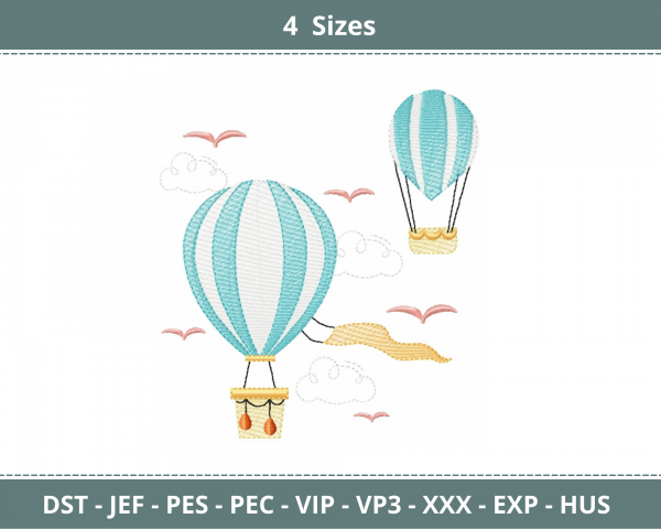 Air balloon Machine Embroidery Designs-4 Sizes-instant download