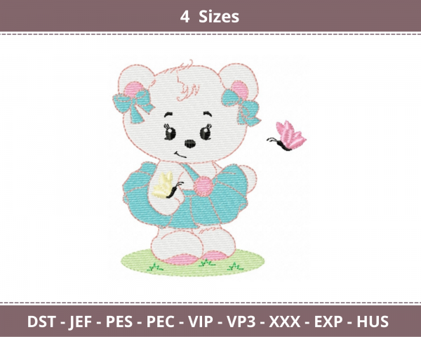 Cute Teddy Machine Embroidery Designs-4 Sizes-instant download