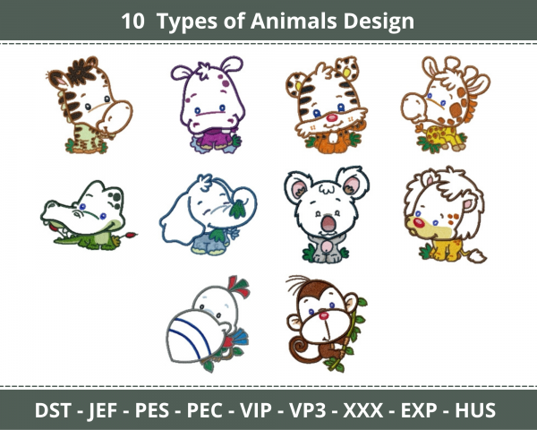 Applique Animal Machine Embroidery Designs-1 Size-10 Types-instant download