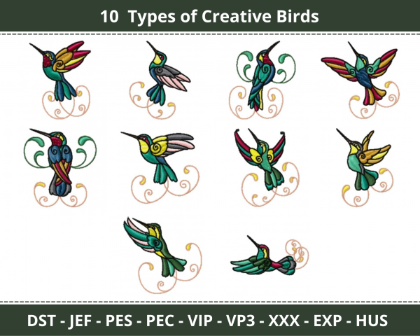 Creative Bird Machine Embroidery Designs-1 Size-10 Types-instant download