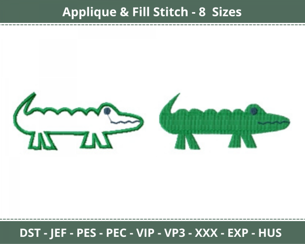 Alligator Applique & Fill Stitch Machine Embroidery Designs-8 Sizes-instant download