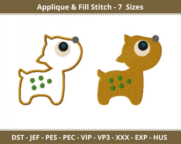 Baby Deer Applique & Fill Stitch Machine Embroidery Designs-7 Sizes-instant download