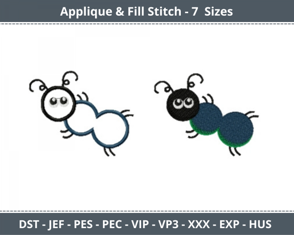 Blue Bug Applique & Fill Stitch Machine Embroidery Designs