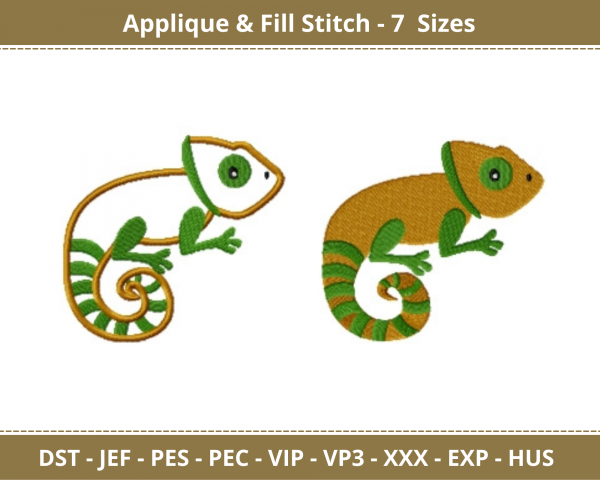 Chameleon Applique & Fill Stitch Machine Embroidery Designs