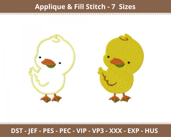 Baby Duck Applique & Fill Stitch Machine Embroidery Designs-7 Sizes-instant download