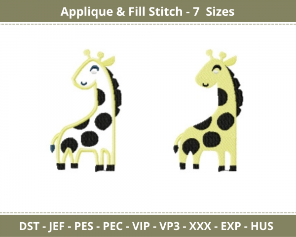 Giraffe Applique & Fill Stitch Machine Embroidery Designs-7 Sizes-instant download