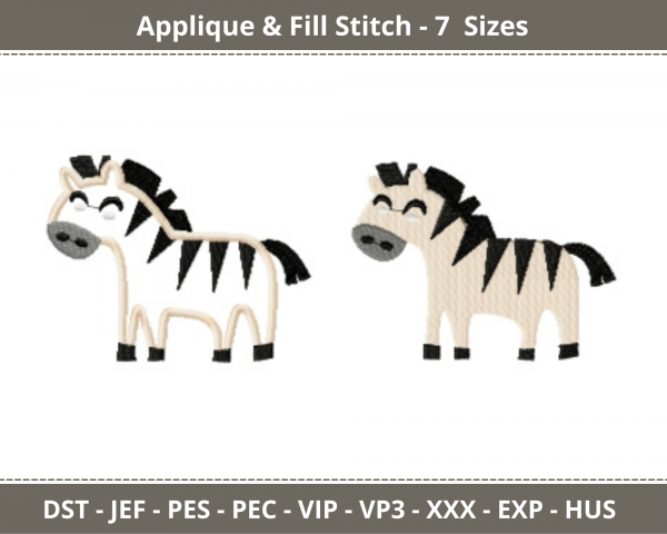 Cool Zebra Applique & Fill Stitch Machine Embroidery Designs