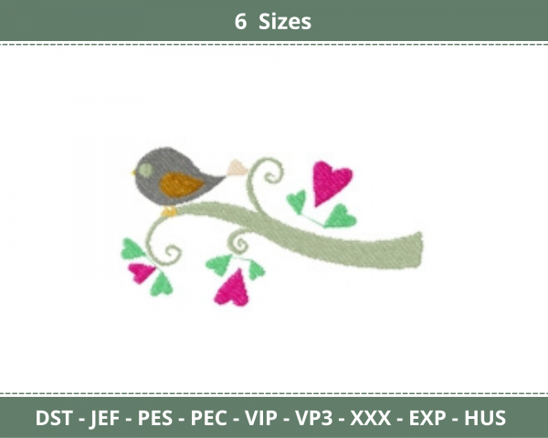 Bird On Heart Tree Machine Embroidery Designs
