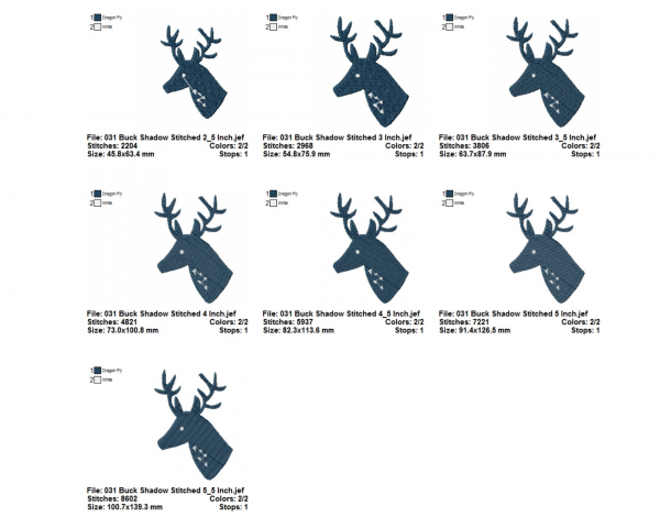 Buck Shadow Machine Embroidery Designs-7 Sizes-instant download