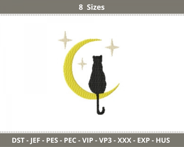 Cat In the Moon Machine Embroidery Designs-8 Sizes-instant download