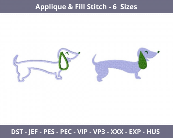 Cute Dog Applique & Fill Stitch Machine Embroidery Designs-6 Sizes-instant download
