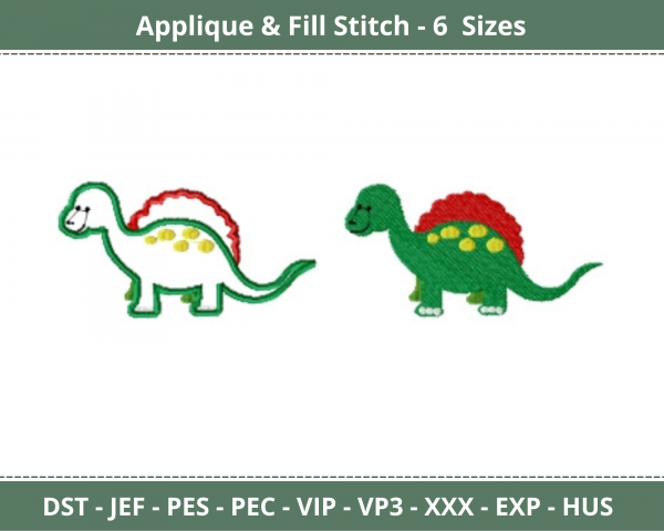Baby Dinosaur Applique & Fill Stitch Machine Embroidery Designs-7 Sizes-instant download