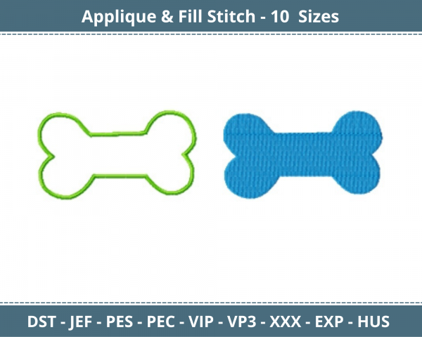 Dog Bone Applique & Fill Stitch Machine Embroidery Designs-10 Sizes-instant download