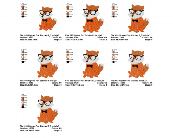 Hipster Fox Machine Embroidery Designs-7 Sizes-instant download