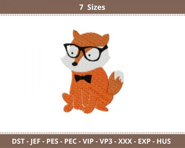 Hipster Fox Machine Embroidery Designs-7 Sizes-instant download