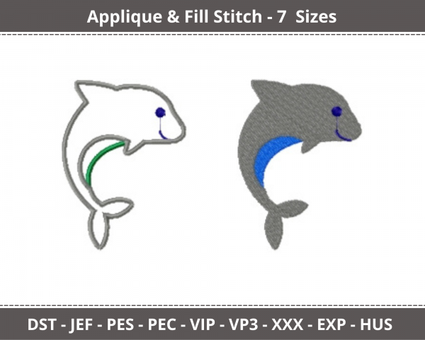 Dolphin Applique & Fill Stitch Machine Embroidery Designs-7 Sizes-instant download