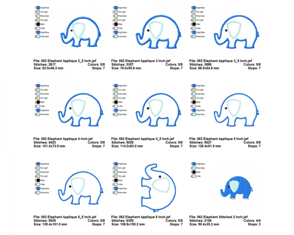 Elephant Applique & Fill Stitch Machine Embroidery Designs-8 Sizes-instant download
