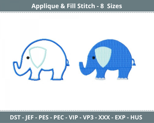 Elephant Applique & Fill Stitch Machine Embroidery Designs-8 Sizes-instant download