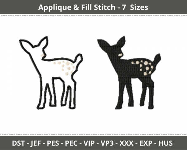Deer Applique & Fill Stitch Machine Embroidery Designs-7 Sizes-instant download