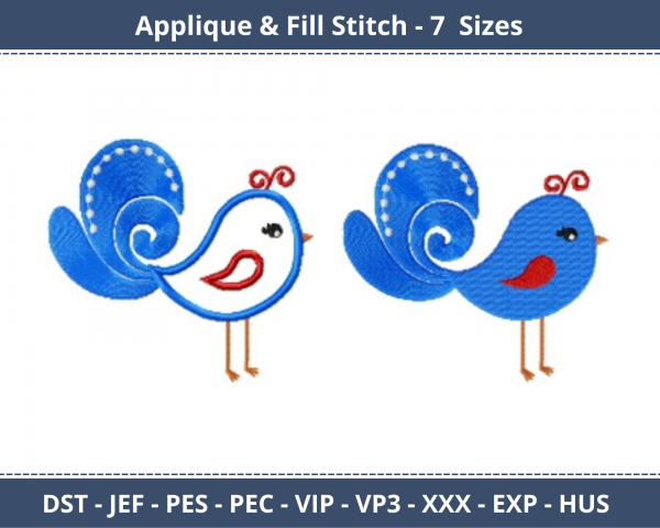 Bird Applique & Fill Stitch Machine Embroidery Designs-7 Sizes-instant download