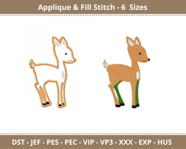 Forest Fawn Applique & Fill Stitch Machine Embroidery Designs-6 Sizes-instant download