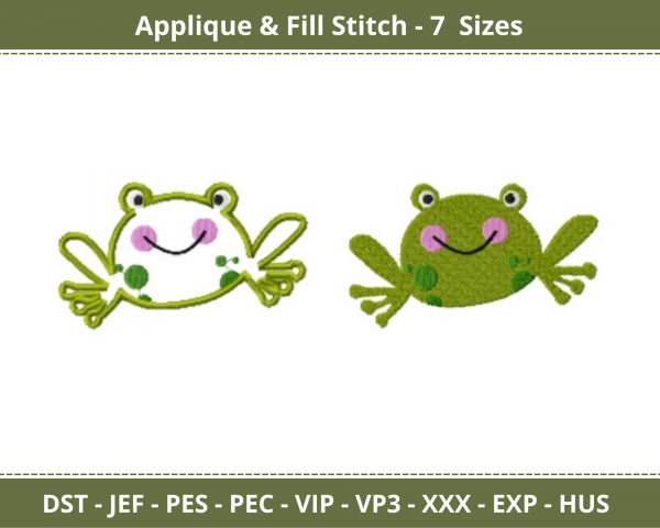 Frog Applique & Fill Stitch Machine Embroidery Designs-7 Sizes-instant download