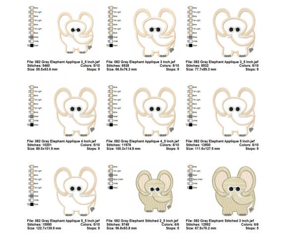 Gray Elephant Applique & Fill Stitch Machine Embroidery Designs-7 Sizes-instant download