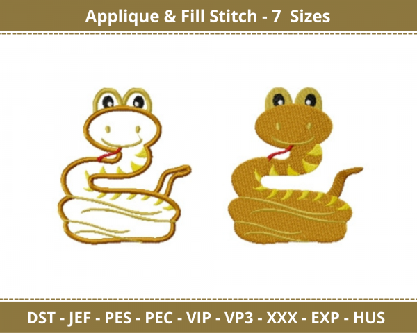 Snake Applique & Fill Stitch Machine Embroidery Designs-7 Sizes-instant download