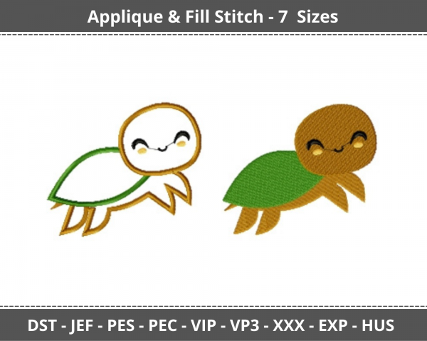Turtle Applique & Fill Stitch Machine Embroidery Designs-7 Sizes-instant download