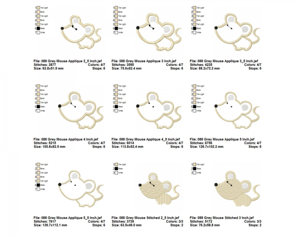 Mouse Applique & Fill Stitch Machine Embroidery Designs-7 Sizes-instant download