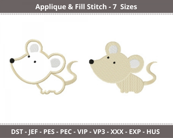 Mouse Applique & Fill Stitch Machine Embroidery Designs