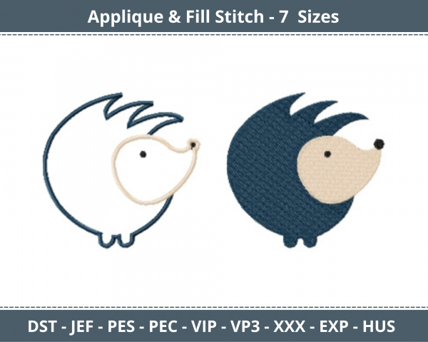 Hedgehog Applique & Fill Stitch Machine Embroidery Designs-7 Sizes-instant download
