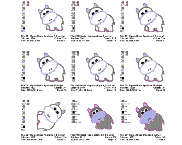 Baby Hippo Applique & Fill Stitch Machine Embroidery Designs-7 Sizes-instant download