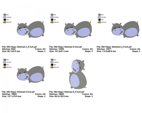 Lazy Hippo Applique & Fill Stitch Machine Embroidery Designs-7 Sizes-instant download