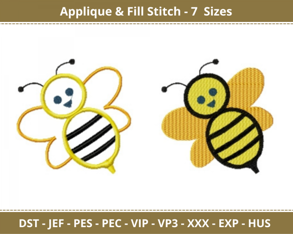 Honey Bee Applique & Fill Stitch Machine Embroidery Designs