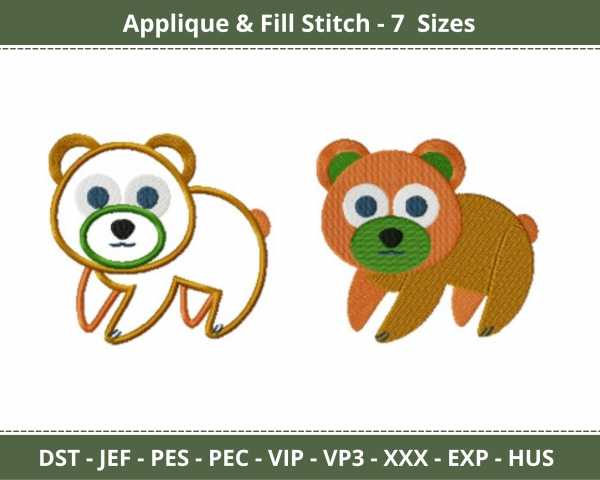 Huggable Bear Applique & Fill Stitch Machine Embroidery Designs