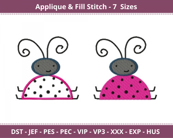 Lady Bug Applique & Fill Stitch Machine Embroidery Designs