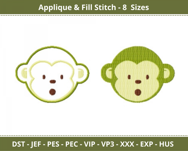 Monkey Face Applique & Fill Stitch Machine Embroidery Designs