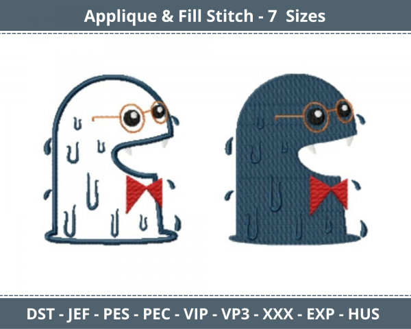 Nerdy Hip Monster Applique & Fill Stitch Machine Embroidery Designs-7 Sizes-instant download