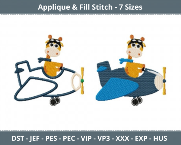 Pilot Giraffe Applique & Fill Stitch Machine Embroidery Designs