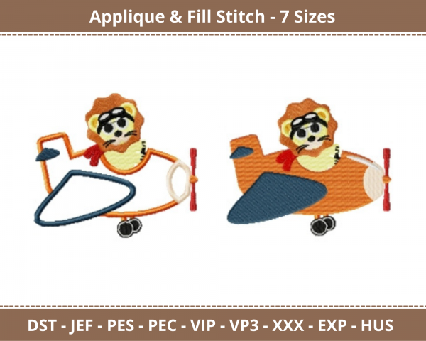 Pilot Lion Applique & Fill Stitch Machine Embroidery Designs