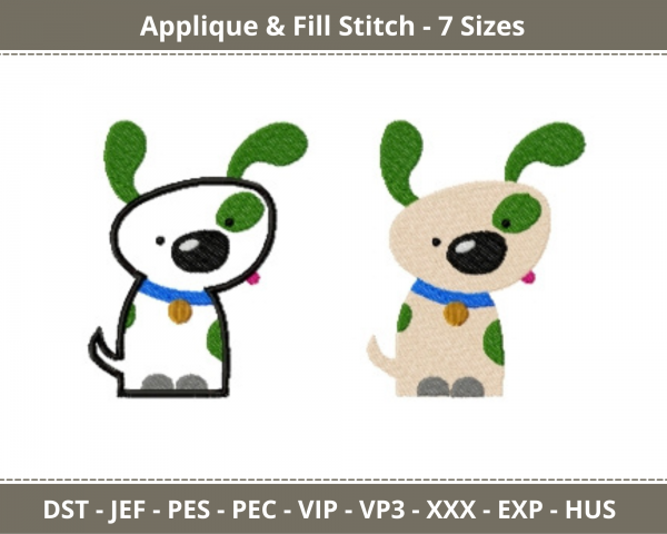 Cute Puppy Applique & Fill Stitch Machine Embroidery Designs