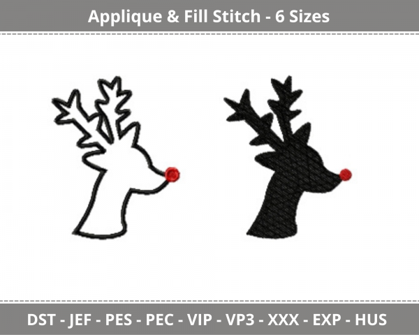 Red Nose Reindeer Applique & Fill Stitch Machine Embroidery Designs