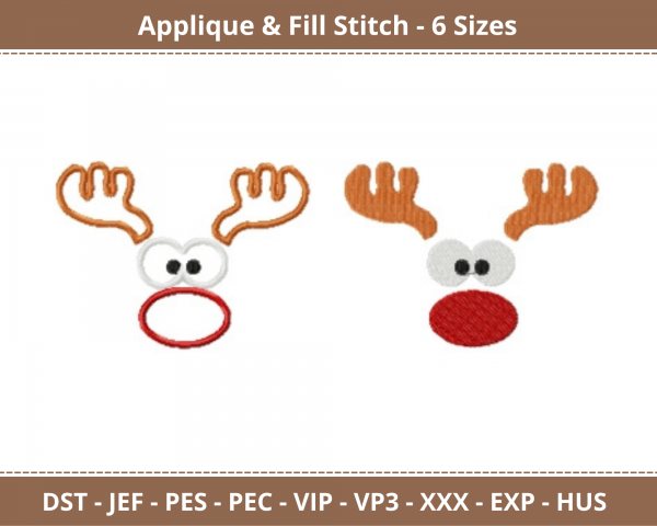 Reindeer Face Applique & Fill Stitch Machine Embroidery Designs
