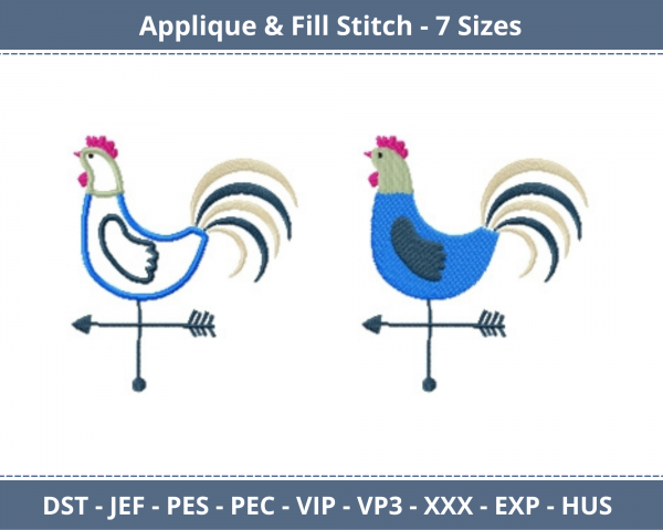 Rooster Applique & Fill Stitch Machine Embroidery Designs-7 Sizes-instant download