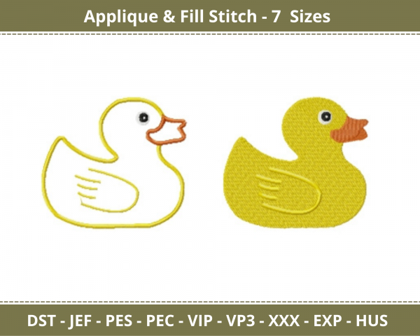 Rubber Ducky Applique & Fill Stitch Machine Embroidery Designs-7 Sizes-instant download