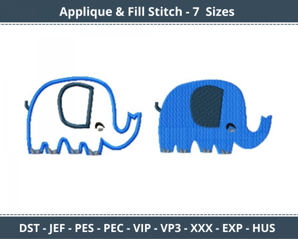 Safari Elephant Applique & Fill Stitch Machine Embroidery Designs