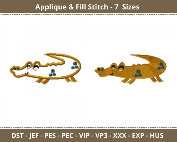 Safari Alligator Applique & Fill Stitch Machine Embroidery Designs-7 Sizes-instant download