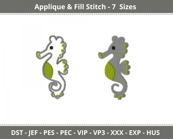 Seahorse Applique & Fill Stitch Machine Embroidery Designs-7 Sizes-instant download