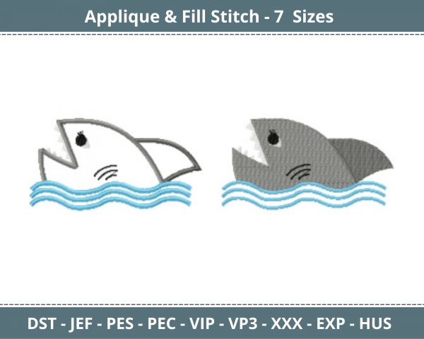 Shark Attack Applique & Fill Stitch Machine Embroidery Designs-7 Sizes-instant download